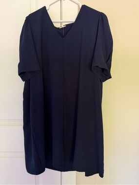 Navy Short Sleeve V-Neck Shift Dress